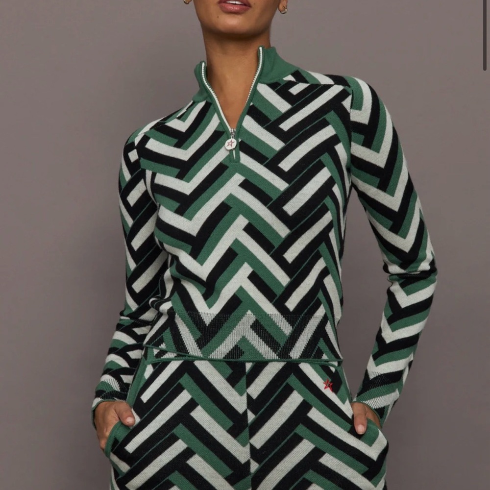 Perfect Moment Geometric Green and Black Sweater Ski NWT SMALL